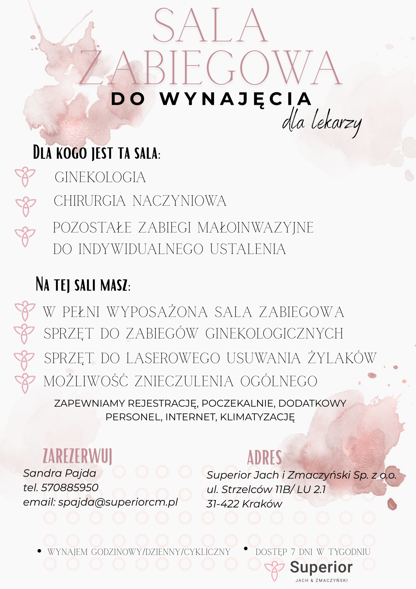 wynajmę salę zabiegową (wynajem dzienny/ godzinowy/ cykliczny)